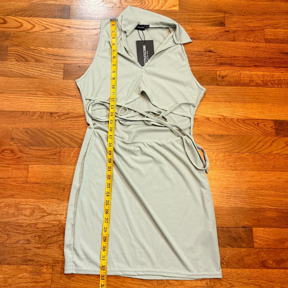 Pretty Little Thing Womens 10 Green Ribbed Sleeveless Cut out Bodycon Dress New - Picture 5 of 9